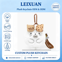 Porte-clés en peluche chat blanc rond mignon avec nœud papillon cœur léopard, pendentif animal en peluche doux, mousqueton, cordon pour sac à dos