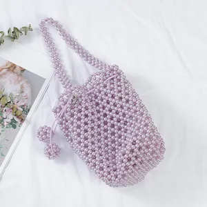 Mini Purple Pearl Bag Handmade Vintage EVA Beaded Fashion Banquet Party Shoulder Bag Female Wedding Bags Women's Coin Purse