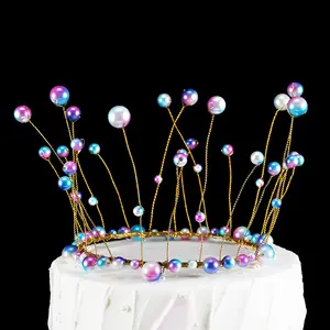 Atacado Handmade Festa Rainha Princesa Casamento Bolo De Aniversário Decoração Tiaras Pérola Coroa Para Bolo
