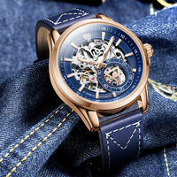 Montre mécanique automatique pour homme Mark Fairwhale, mouvement squelette, boîtier en acier inoxydable, bracelet en cuir, étanche 30M, aiguilles FW-6220
