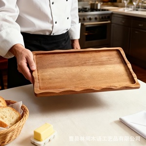 Acacia Wood Serving <b>Tray</b> With Decorative Borders For Hotel Meals Coffee Tea Drinks Small And <b>Large</b> Two Piece Set - Product Image 1