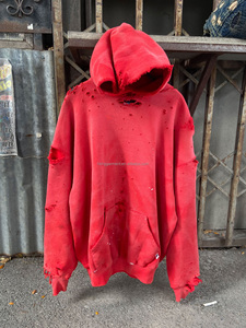 Sudadera con capucha de algodón 100% de alta calidad, diseño OEM y ODM, personalizada, con efecto desgastado, estilo vintage, corte holgado y cremallera, lavado ácido. - Product Image 2