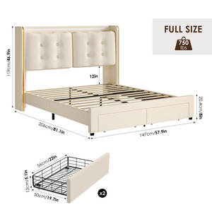 Kainice-Base de carga inteligente multifuncional, mueble de dormitorio moderno, con mechones, marco de almacenamiento para parejas - Product Image 6