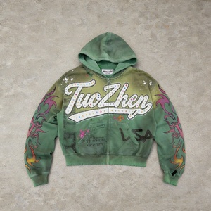 Fabricants de survêtements personnalisés, streetwear, survêtement ample, pantalon de survêtement évasé, court, déchiré, zippé, ensembles de sweat-shirts et de pantalons de survêtement - Product Image 3