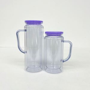 Vasos de doble pared de 12oz y 16oz, transparentes, para refrescos, cerveza, café, con tapa de color y pajita, para envolturas UV DTF - Product Image 5
