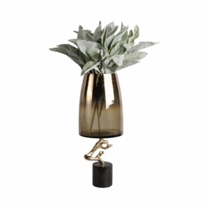 Vaso in vetro conico con base in marmo e supporto in metallo scultoreo per l'arredamento del soggiorno - Product Image 2