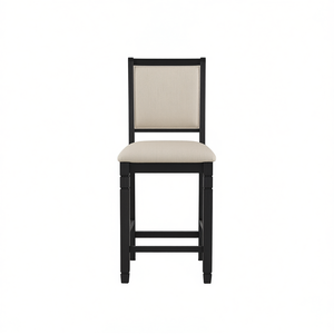 Sedia da Pranzo in Legno Altezza Bancone, Finitura Nera, Rivestimento in Tessuto Testurizzato Beige, Design Moderno e Tradizionale, Arredamento per la Casa - Product Image 1