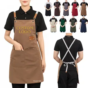 Logo personalizzato Unisex cucina cucina ristorante grembiuli da lavoro per gli uomini e le donne con tasche semplice nero Chef cameriere grembiule