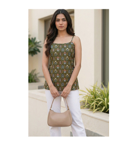 Women Cotton Short <b>Kurti</b> with Elegant Floral Print Lightweight Summer Casual Ethnic Top Trendy Daily Wear Comfortable - Product Image 1