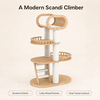 Arbre à chat personnalisable du sol au plafond, condo pour chat en contreplaqué à texture bois massif avec poteau à gratter en sisal pour grimper et se reposer