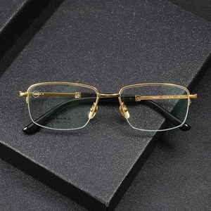 กรอบแว่นตาไทเทเนียมทรงสี่เหลี่ยมครึ่งกรอบลายเขาควายชุบทอง 18K รุ่น H2364 ดีไซน์หรูหรา จากโรงงานเซินเจิ้น - Product Image 1