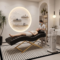 Lit de luxe pour extensions de cils en velours gris avec réglage du cou, base en acier inoxydable, lit de beauté, lit facial, lit incurvé pour cils