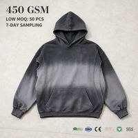 Sweat à capuche noir 450 GSM avec coutures apparentes, effet vieilli, style streetwear pour homme, personnalisable OEM ODM, vente en gros