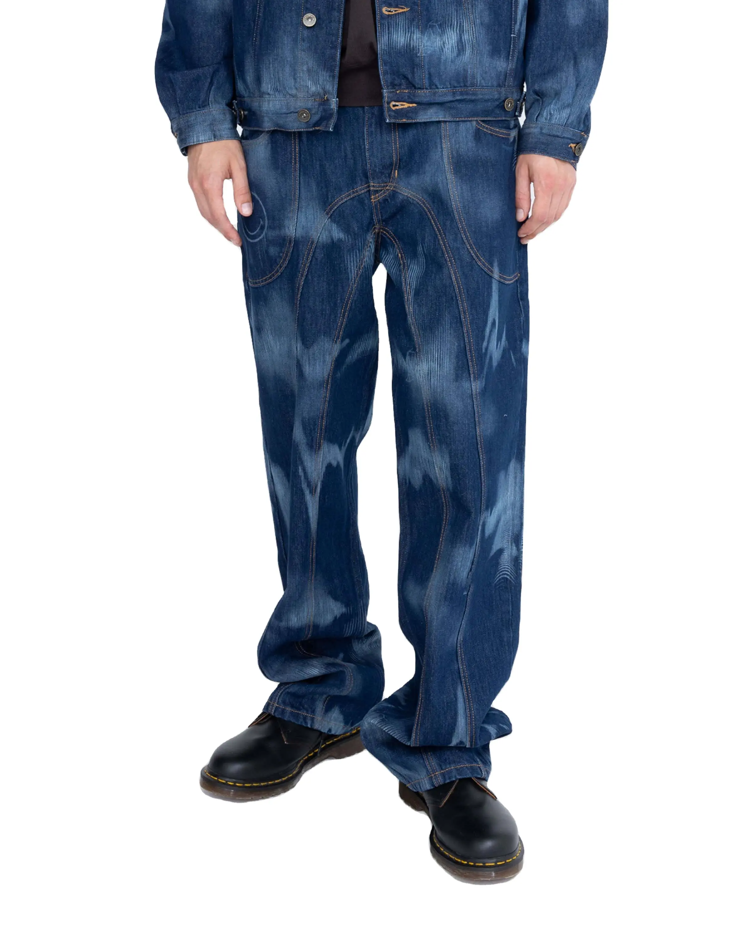 Tùy Chỉnh Của Người Đàn Ông Lỏng Quần Jeans Rộng Chân Quần Rửa Màu Xanh đậm Dòng Tốt Chất Lượng Cao Mềm Denim Người Đàn Ông Thời Trang Xu Hướng