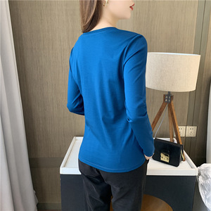 Camiseta de Manga Larga de Algodón Mercerizado 100% para Mujer, Estilo Casual de Otoño, Corte Ajustado, 170 g/m² - Product Image 5