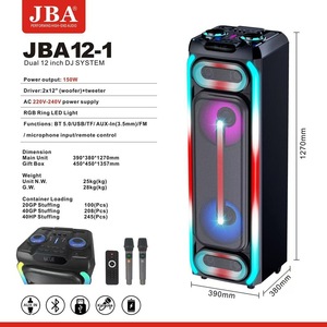 JBA 12-1 Dual 12 Inch DJ System 150W RGB LED Party <b>Speaker</b> With Microphone Bluetooth Karaoke - Product Image 1