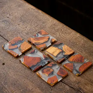 Posavasos de resina epoxi para decoración de mesa, tapete creativo de madera de pino para taza de té