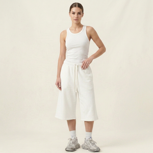 Women's <b>White</b> Cotton <b>Jogger</b> Shorts Mid Waist Jorts Drawstring Closure Loose Fit Casual Knitted Pants With Pockets - Product Image 1