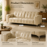 Canapé d'angle moderne en cuir véritable beige à deux places avec fonction inclinable électrique et rembourrage en éponge, idéal pour appartements et hôtels