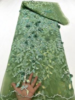Tissu de paillettes vert menthe pour robe de mariée, tulle, filet, dentelle, broderie de paillettes blanches, tissu à perles