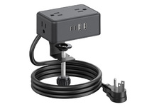 Multiprise de bureau à fixation par pince, norme américaine, avec PD 20W USB-C, 4 prises CA, 4 ports USB, station de charge pour bureau et domicile