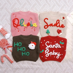 Wholesale Custom Hand-Embroidered Name Personalized Knitting 100% Cotton Baby Pullover Sweaters - Product Image 6