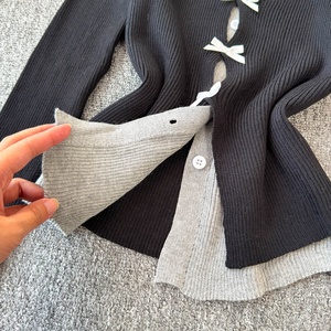 Cardigan en tricot à col carré et manches longues avec empiècements en dentelle, nouvelle version coréenne décontractée pour femme, printemps - Product Image 4