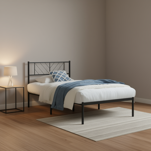 Twin Metal Bed <b>Frame</b> <b>Black</b> Powder Coated Steel Industrial Design Bedroom Furniture - Product Image 2