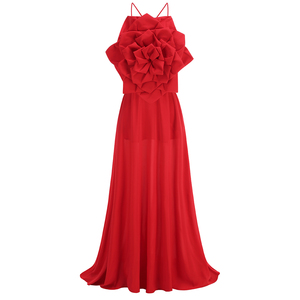 Abito lungo da donna con cinturino Sexy rosso senza maniche stampa floreale elegante <span class=keywords><strong>per</strong></span> feste di compleanno alla moda abbigliamento da sera - Product Image 1