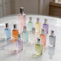 Impression couleur personnalisée en gros, flacons de parfum en verre carrés et rectangulaires de 3 ml, 5 ml, 10 ml, 20 ml, avec pompe pulvérisatrice pour cosmétiques, format voyage