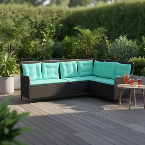 Sofá de Patio Negro Turquesa de 7 Plazas, Muebles de Ratán para Exteriores, Estilo Contemporáneo para Uso en Patio - Product Image 2