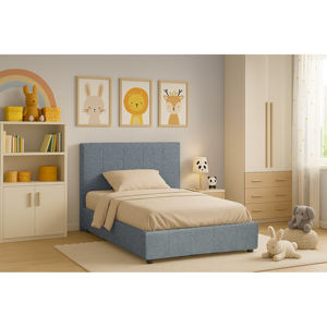 Lit double avec rangement, modèle Boston, en tissu bleu - Product Image 1
