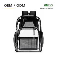 Sac à dos en PVC transparent personnalisé avec logo, vente en gros d'usine BSCI, pour femmes, hommes, école, travail, voyage, usage quotidien