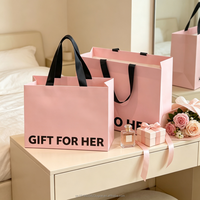 Bolsa de Papel Rosa de Lujo con Asa de Listón Negro, Superficie Mate, Logotipo Personalizado para Regalos de Cumpleaños, Fiestas, Compras y Venta al por Menor