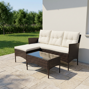 High Quality Modern Classic Black <b>Rattan</b> <b>Sofa</b> Set KD Steel Frame Tempered Glass Table for Indoor/Outdoor Garden Patio Leisure - Product Image 1