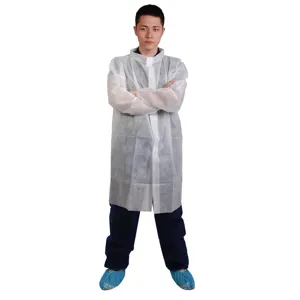 Нетканое одноразовое лабораторное пальто белого цвета с карманами, трикотажные манжеты, изоляционные лабораторные пальто для больниц, стоматологических фабрик, посетителей