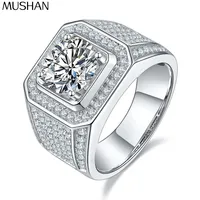 Bague en argent sterling 925 de la marque MuShan, avec moissanite ronde, pour mariée, plaquée or véritable 18 carats, bijoux brevetés MST
