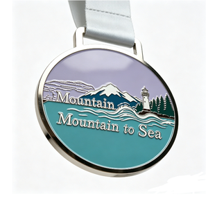 Custom Metal Medal with Lighthouse & Mountain Design 3D Enamelled UV Printed Ribbon for Hiking/Running Events - Product Image 2