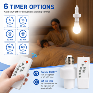Support de lampe intelligent LED E27 avec télécommande infrarouge, interrupteur de minuterie, interrupteurs inductifs, adaptateur de douille sans fil - Product Image 5