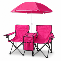 Chaise de camping pliante 2 places avec parasol et table de rangement centrale – Vente en gros