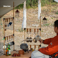 Support de rangement multifonctionnel en bois massif pour équipement de camping, pliable et portable, pour cuisine extérieure, casseroles, poêles, lanternes et ustensiles