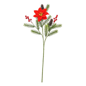 ดอกไม้ประดิษฐ์พอยน์เซตเทียจำลอง กิ่งเดี่ยว ผลเบอร์รี่สีแดง โคนต้นสน กิ่งสน ของตกแต่งต้นคริสต์มาส สำหรับวางบนโต๊ะ - Product Image 4