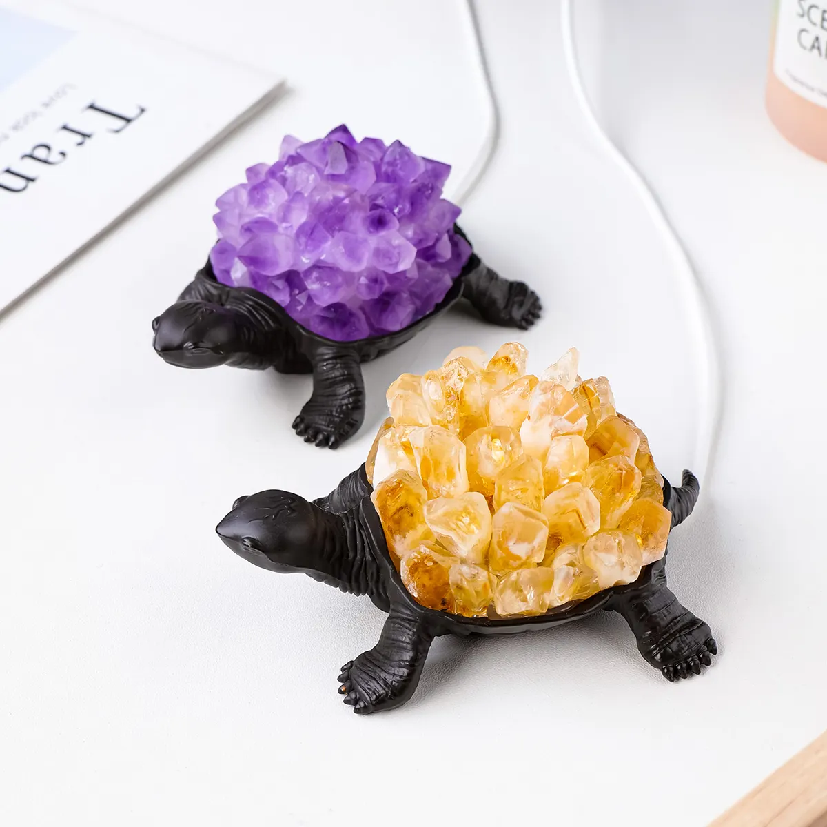 Wholesale Natural Healing crystal color turtle tortoise night lamp animal statue quartz for decoration