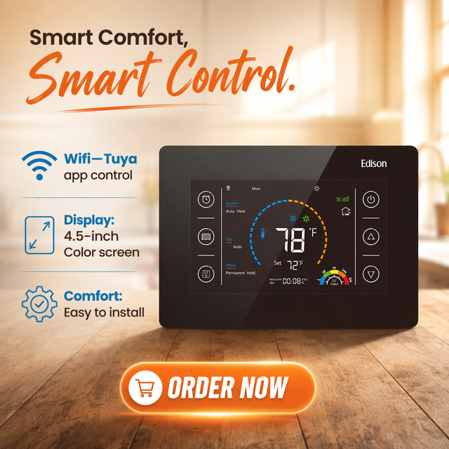 WiFi Enabled Electric Smart 24V Heat Pump Thermostat PVC HVAC Controller Easy Install for Energy Saving Floor Heating Systems
