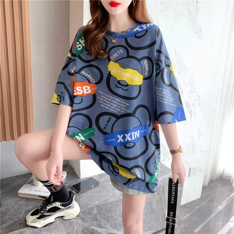 Ladies short sleeve O-neck t-shirt 2022 Summer good omens graphic Printed Casual Loose plus size Women's Mid Length Top T Shirt