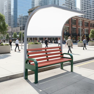 Panchina Professionale da Esterno con Tettoia Parasole Effetto Legno per Parchi Giochi, Campi Sportivi, Aree Commerciali e Parchi Comunitari - Product Image 3