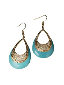 Orecchini Pendenti Vintage con Smalto Intagliato e Motivo Blu, Accessori di Moda per Donne - Product Image 5