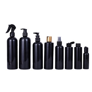 Bouteilles cosmétiques en plastique noir de 300 ml avec bouchons à vis dorés, lotion pour le corps, shampoing, gel douche, huile, bouteilles rechargeables en PET - Product Image 4