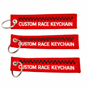 Porte-clés promotionnel en gros, personnalisé avec broderie de lettres, style Jet Tag, avec logo de marque de course tissé - Product Image 1