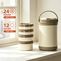 Boîte à lunch isotherme en acier inoxydable, 3 compartiments, couvercle en plastique, anti-fuite, sans BPA, passe au lave-vaisselle, design moderne